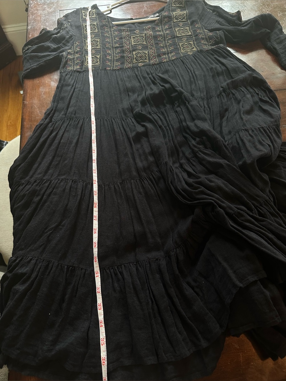 Antik Batik Sylla Black Tiered Long-Sleeve Embroidered Dress Small Bohemian - Picture 5 of 9